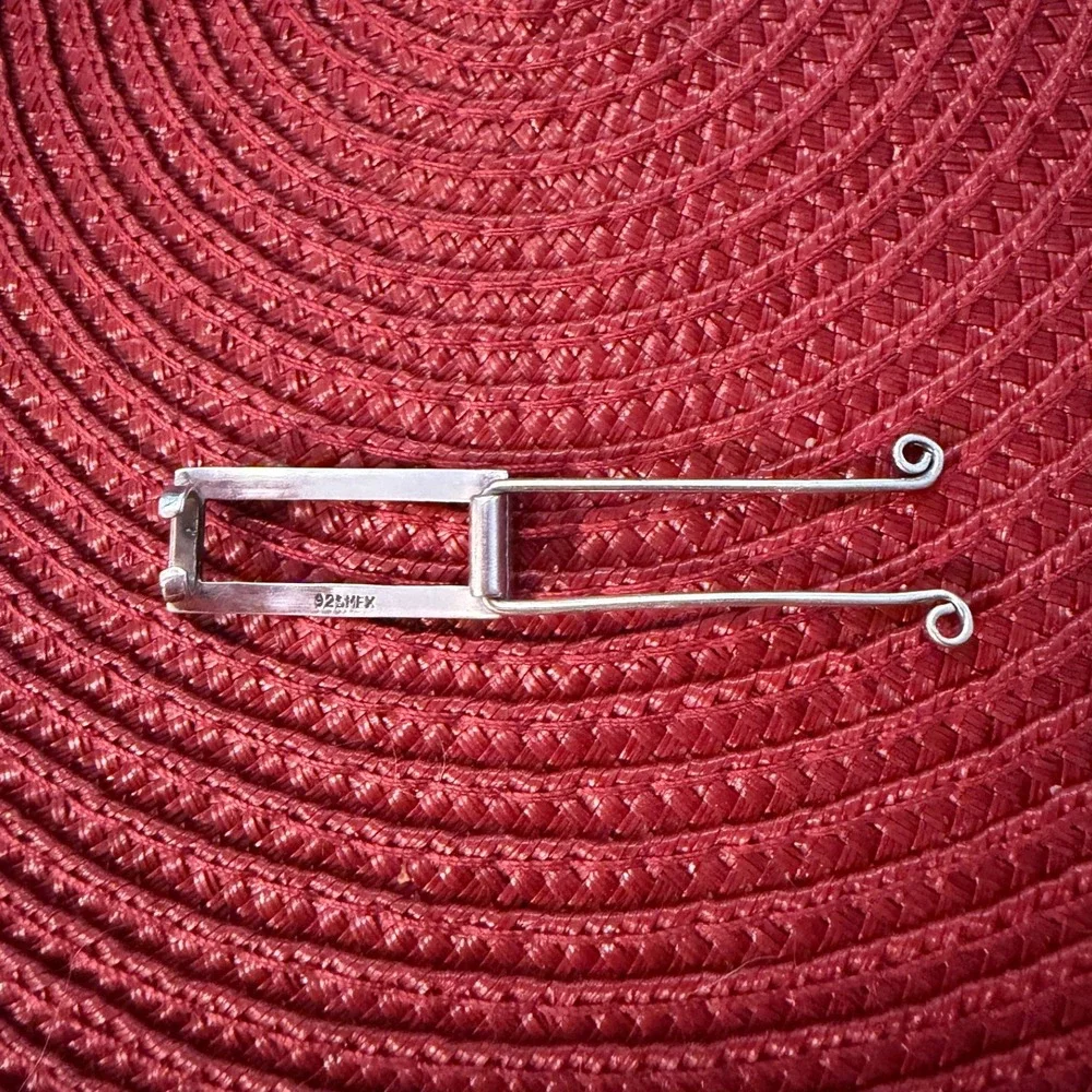 Vintage Mexican 925 Sterling Silver Hair Clip Barrette Rectangular Geometric 4g